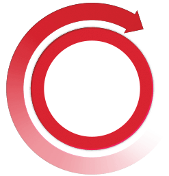 Red ombre arrow outside a circle